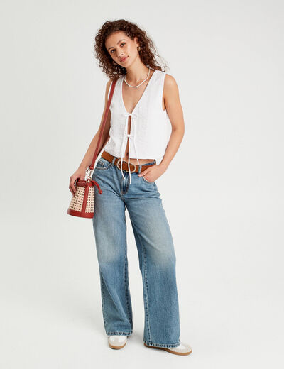 Gilet sans manches noué ecru femme