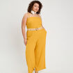 Combinaison pantalon bretelles avec lin jaune citron femme