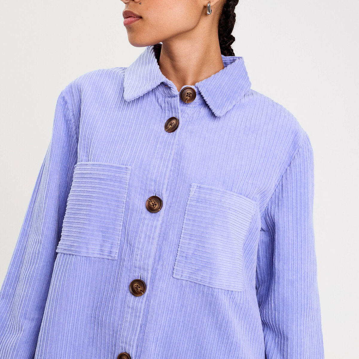 Surchemise oversize col chemise en coton mauve femme