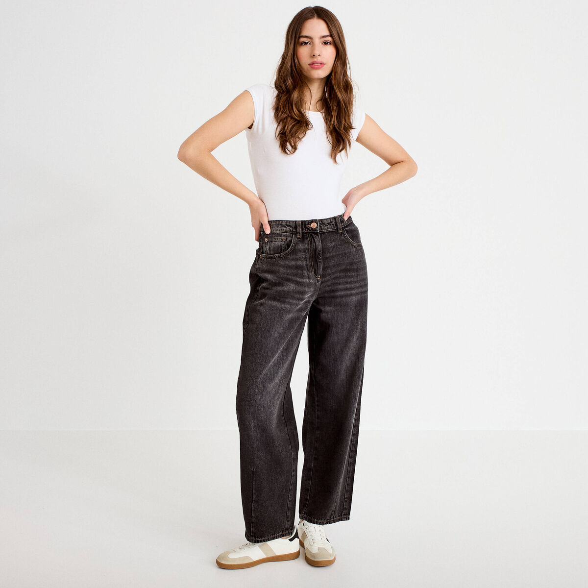 Jeans baggy taille basse denim snow noir femme