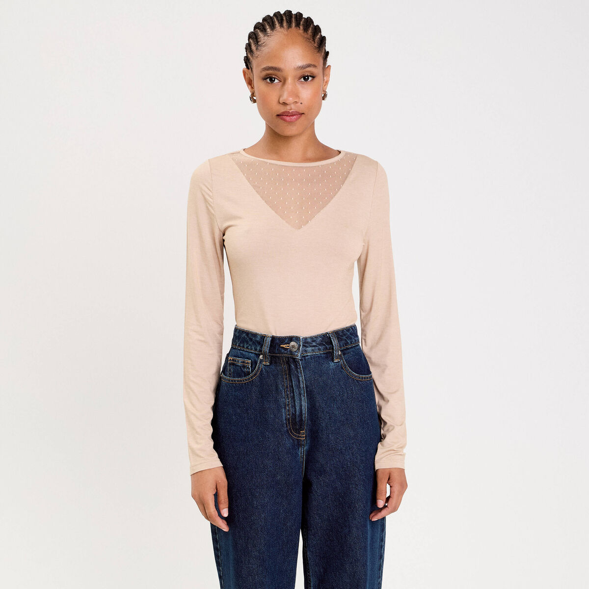 Body thermique col rond manches longues sable femme