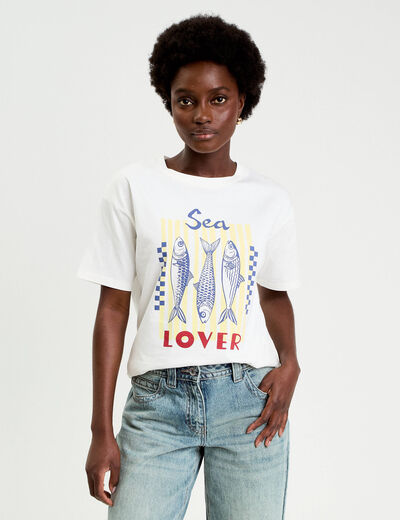 T-shirt oversize manches courtes ecru femme