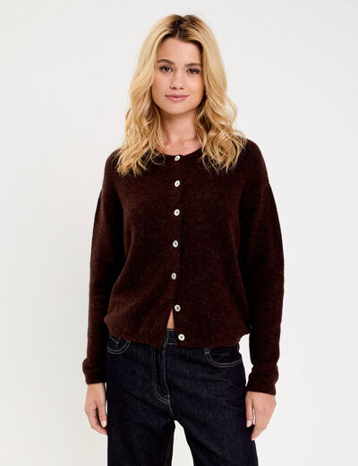 Gilet manches longues marron fonc&eacute; femme