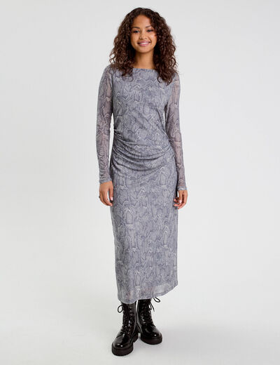 Robe longue ajustée fronces bleu gris femme