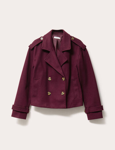 Trench court boutonné prune femme