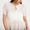 Blouse dentelle col rond manches courtes blanc femme