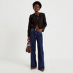 Blazer droit cropped col rond noir femme