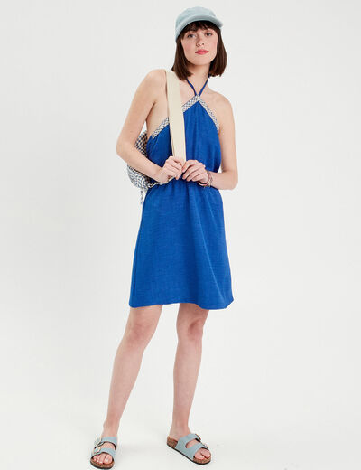 Robe évasée bretelles nouées bleu electrique femme