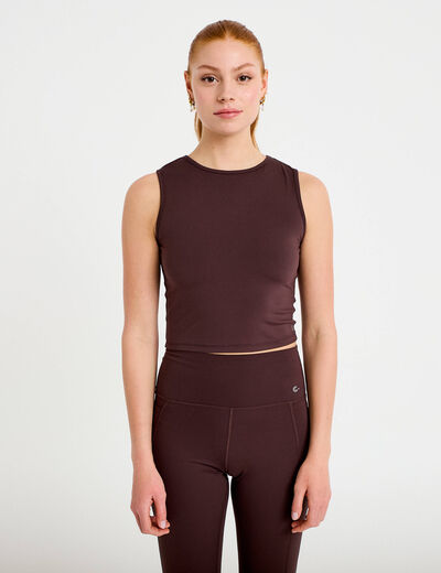 D&eacute;bardeur col rond marron fonc&eacute; femme