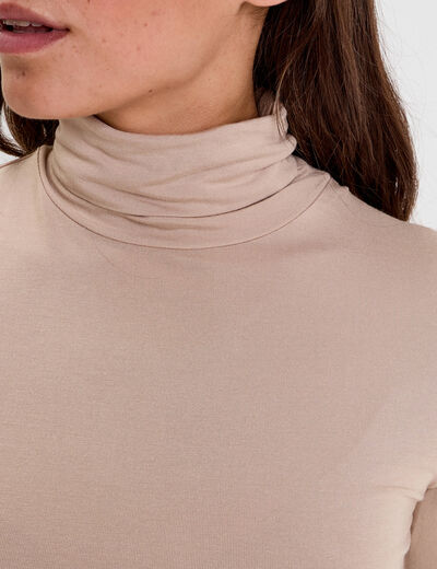 T-shirt uni à manches longues sable femme