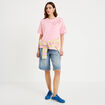 T-shirt col rond manches courtes rose corail femme