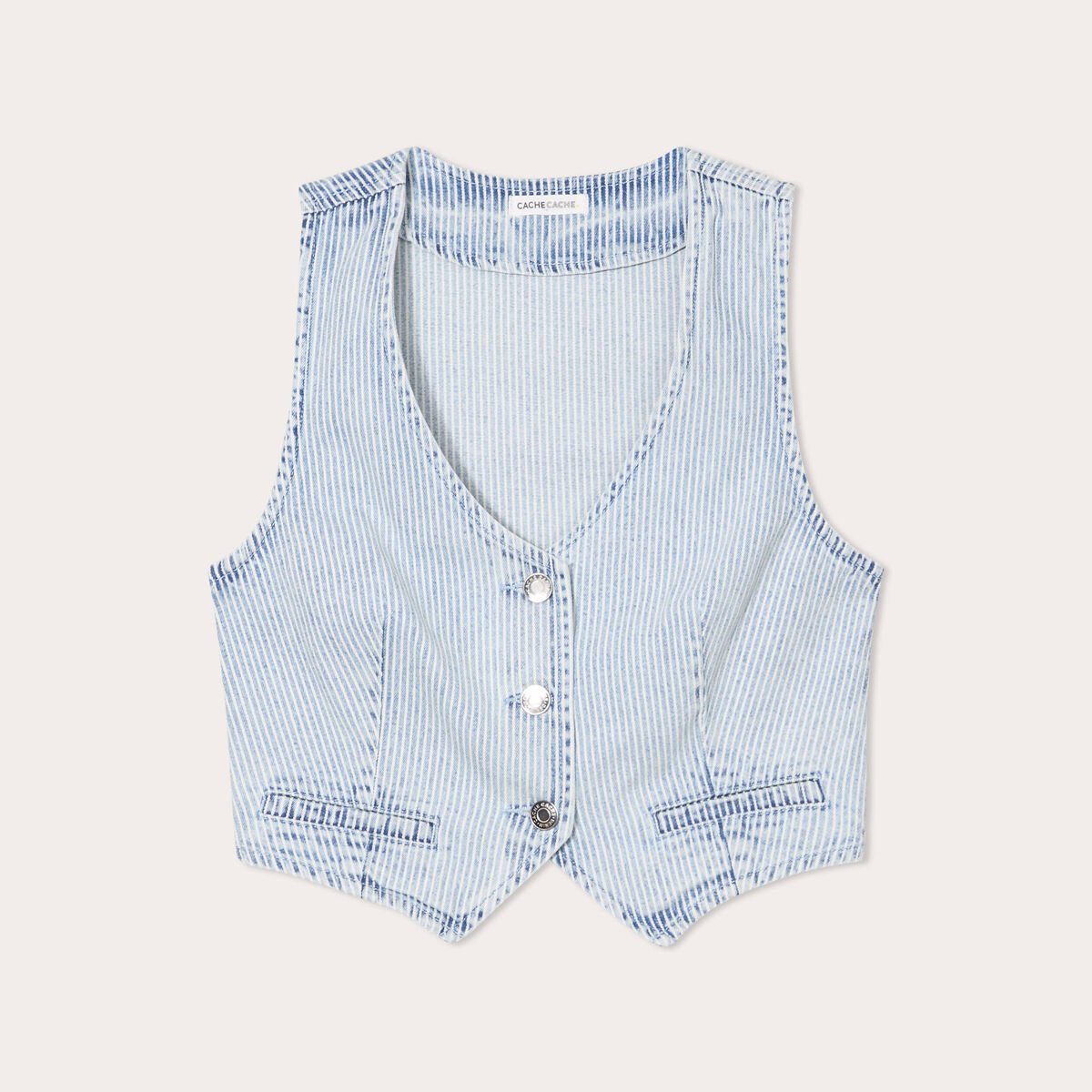 Veston sans manches en jean bleu gris femme