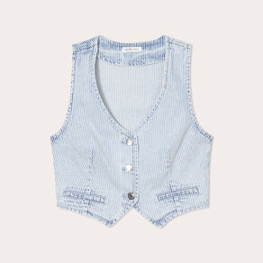 Veston sans manches en jean bleu gris femme