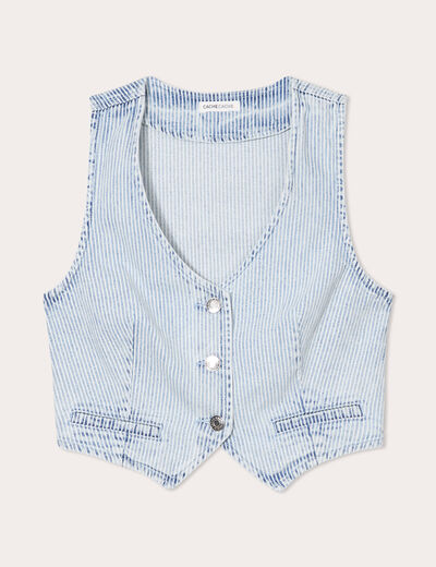 Veston sans manches en jean bleu gris femme