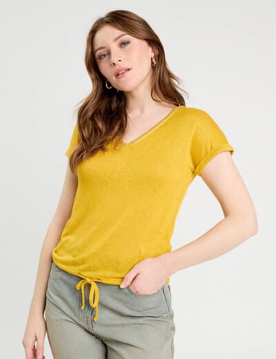 T-shirt détail noeud jaune citron femme