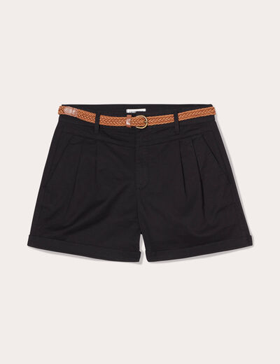 Short chino ceinturé noir femme
