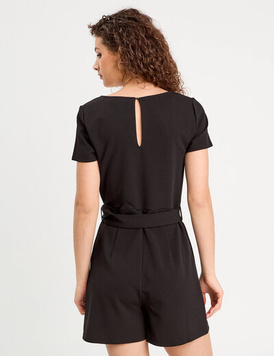 Combishort ceinturée noir femme