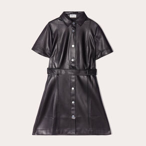 Robe trapèze simili cuir noir femme