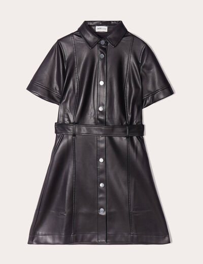 Robe trapèze simili cuir noir femme