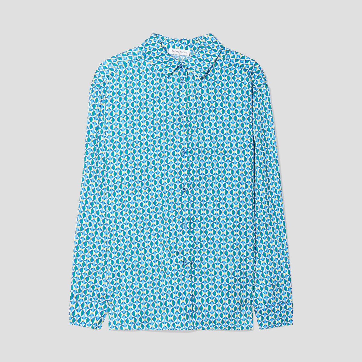 Chemise manches longues satin bleu femme
