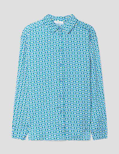 Chemise manches longues satin bleu femme