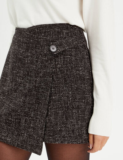 Jupe-short évasée en tweed noir femme