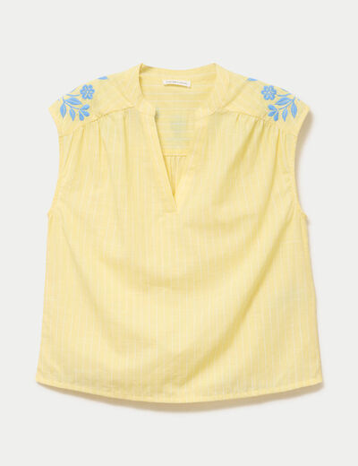 Blouse droite sans manches col v jaune pastel femme