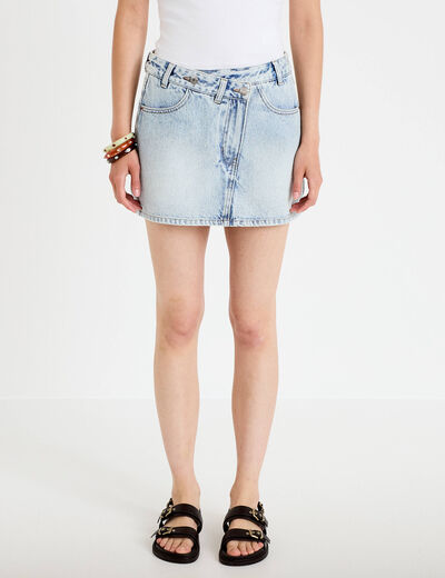 Jupe-short droite en jean denim bleach femme