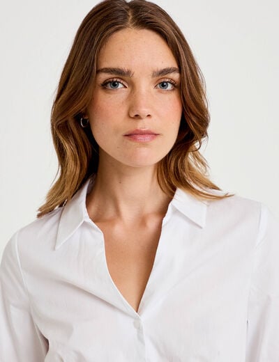 Chemise cintr&eacute;e manches longues ecru femme