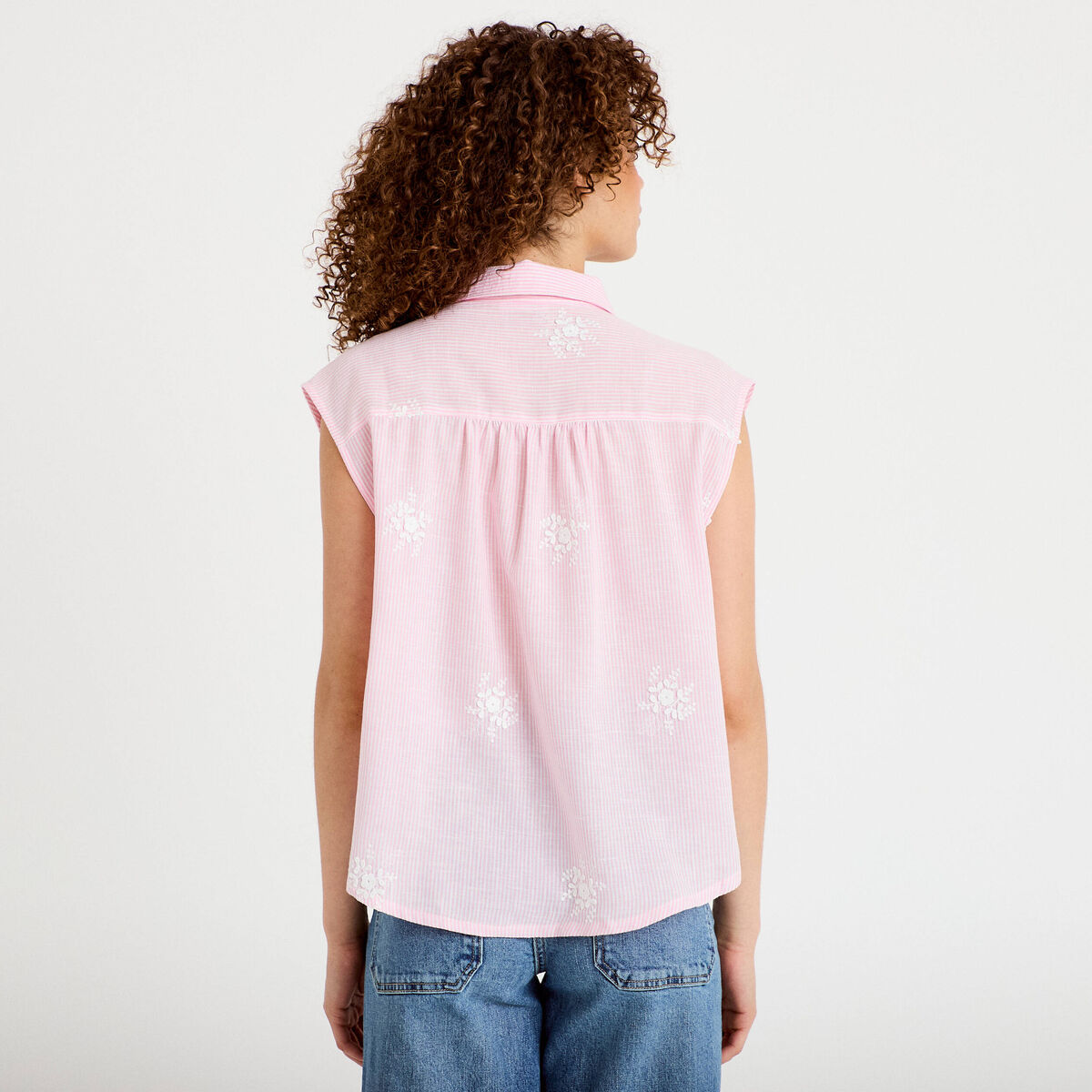 Chemise sans manches col classique rose femme