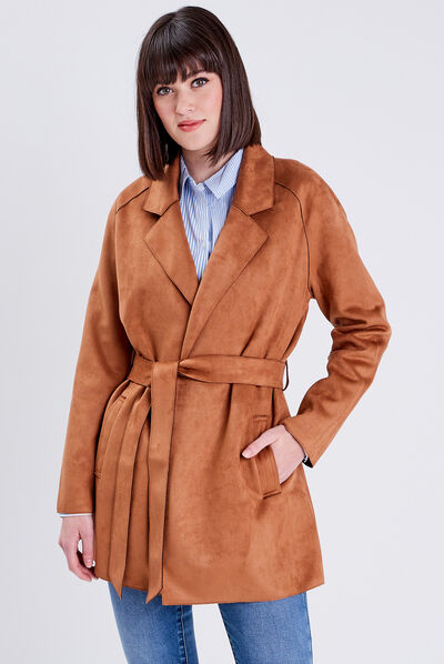 Trench droit ceinturé camel femme