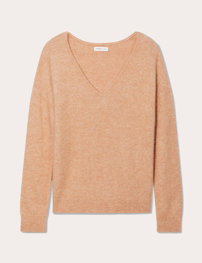 Pull avec col en V beige femme