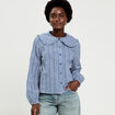 Blouse col claudine bleu roi femme