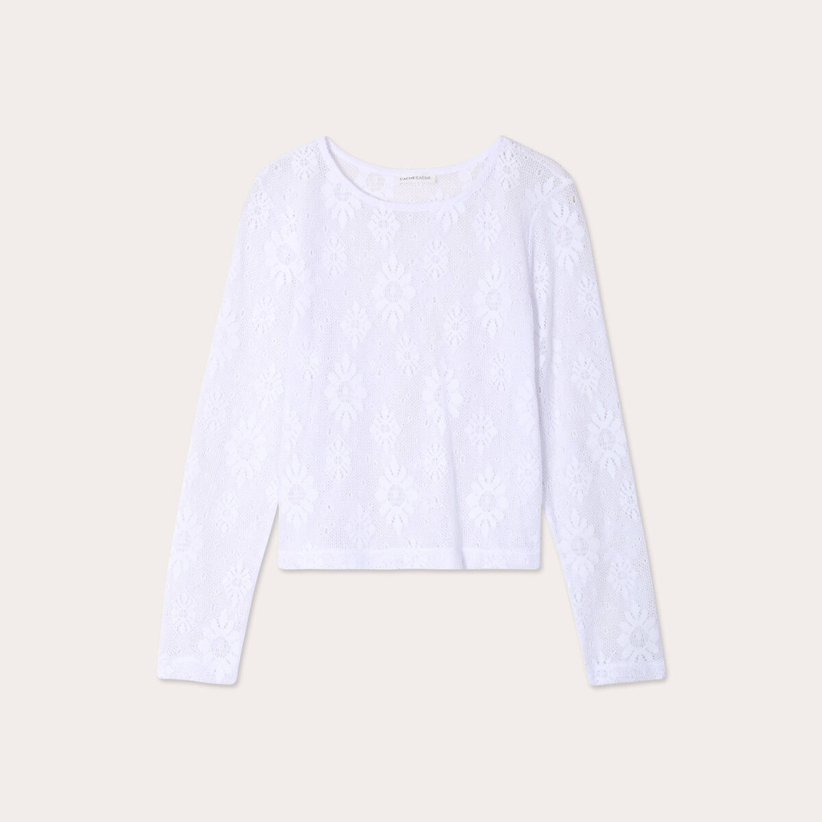 T-shirt ajouré effet crochet blanc femme