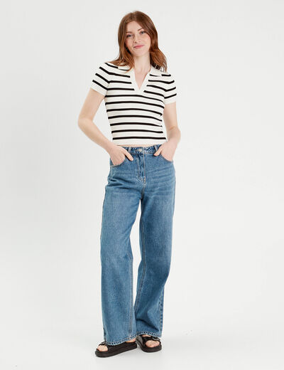 T-shirt manches courtes col polo blanc femme
