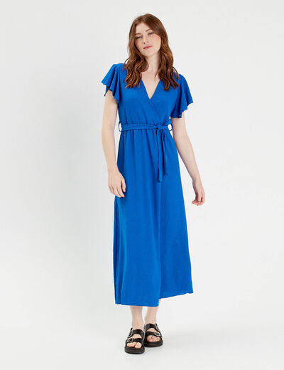 Robe longue portefeuille bleu electrique femme