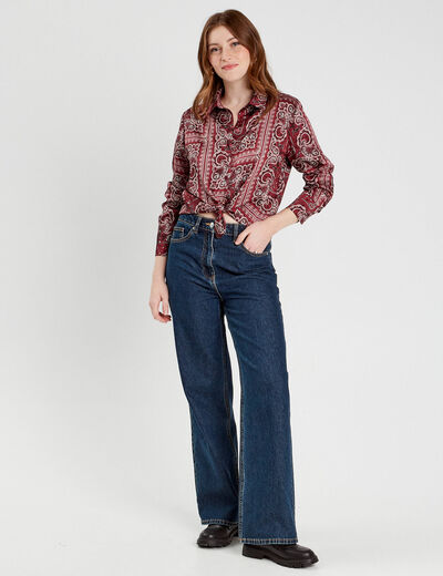 Chemise manches longues satin rouge femme