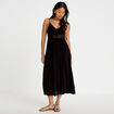 Robe longue bi-mati&egrave;re col v noir femme