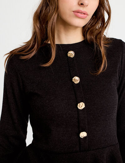 Pull p&eacute;plum avec boutons noir femme