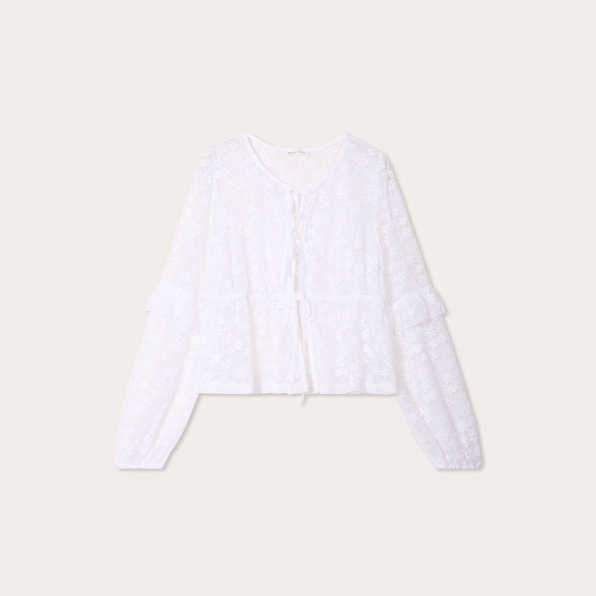 Blouse manches longues noeuds blanc femme