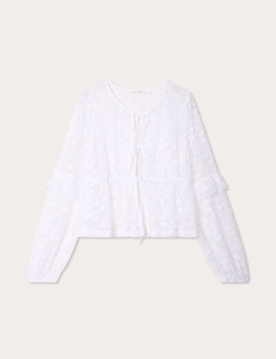 Blouse manches longues noeuds blanc femme