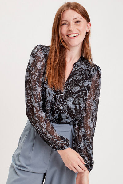 Blouse manches longues noir femme