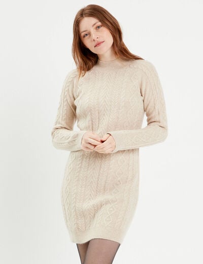 Robe pull ajustée torsades sable femme