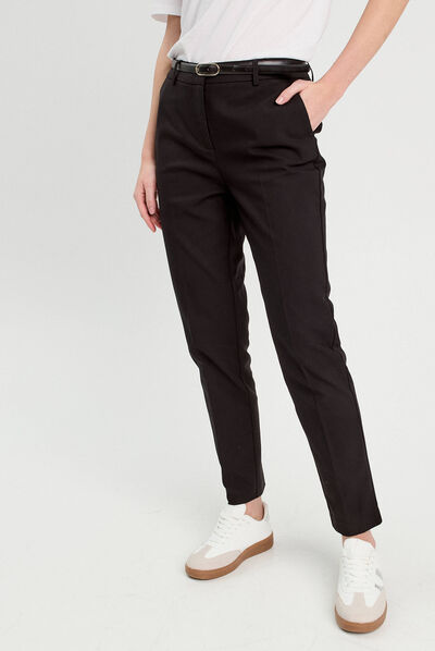 Pantalon cigarette ceinturé noir femme
