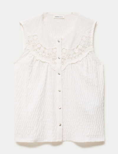 Blouse sans manches plastron brod&eacute; ecru femme