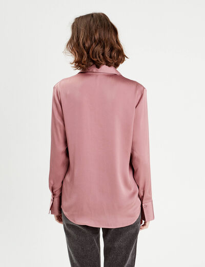 Chemise manches longues satin vieux rose femme