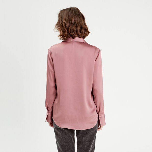 chemise manches longues satin vieux rose femme Chemise manches longues satin vieux rose femme