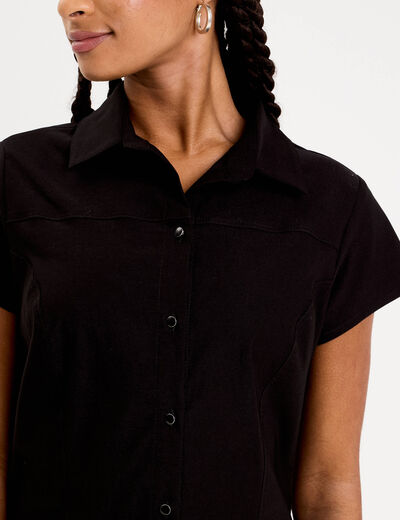 Chemise cintrée manches courtes noir femme
