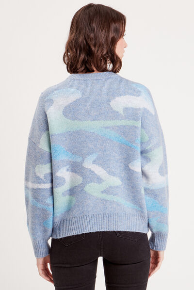 Pull manches longues col rond bleu pastel femme