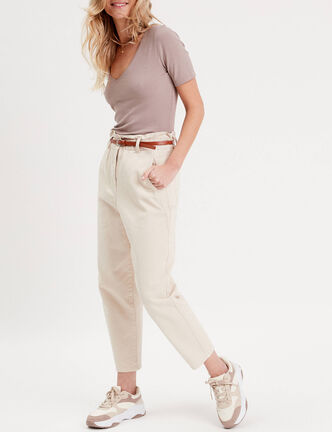 Pantalon slouchy ceinturé ecru femme